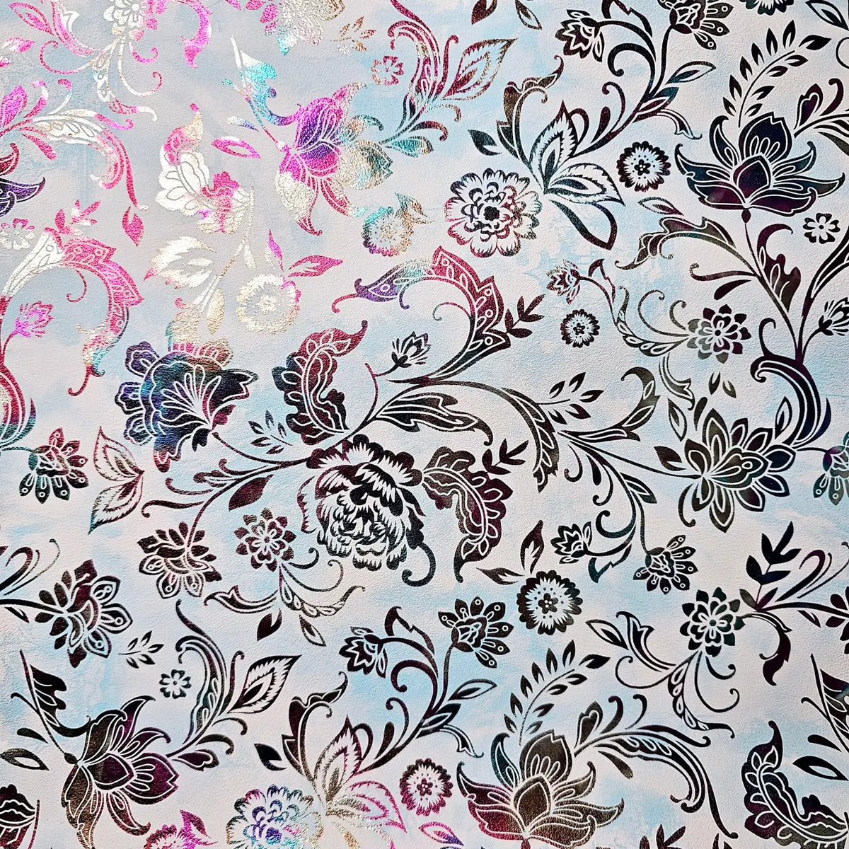 Kunstleder Metallic Rainbow Flower Dream Rollen 30 x 135 cm