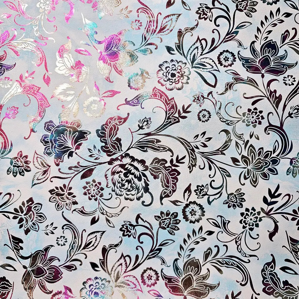 Kunstleder Metallic Rainbow Flower Dream Rollen 30 x 135 cm
