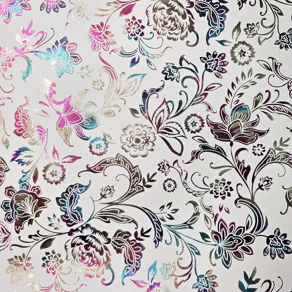 Kunstleder Metallic Rainbow Flower Dream Rollen 30 x 135 cm