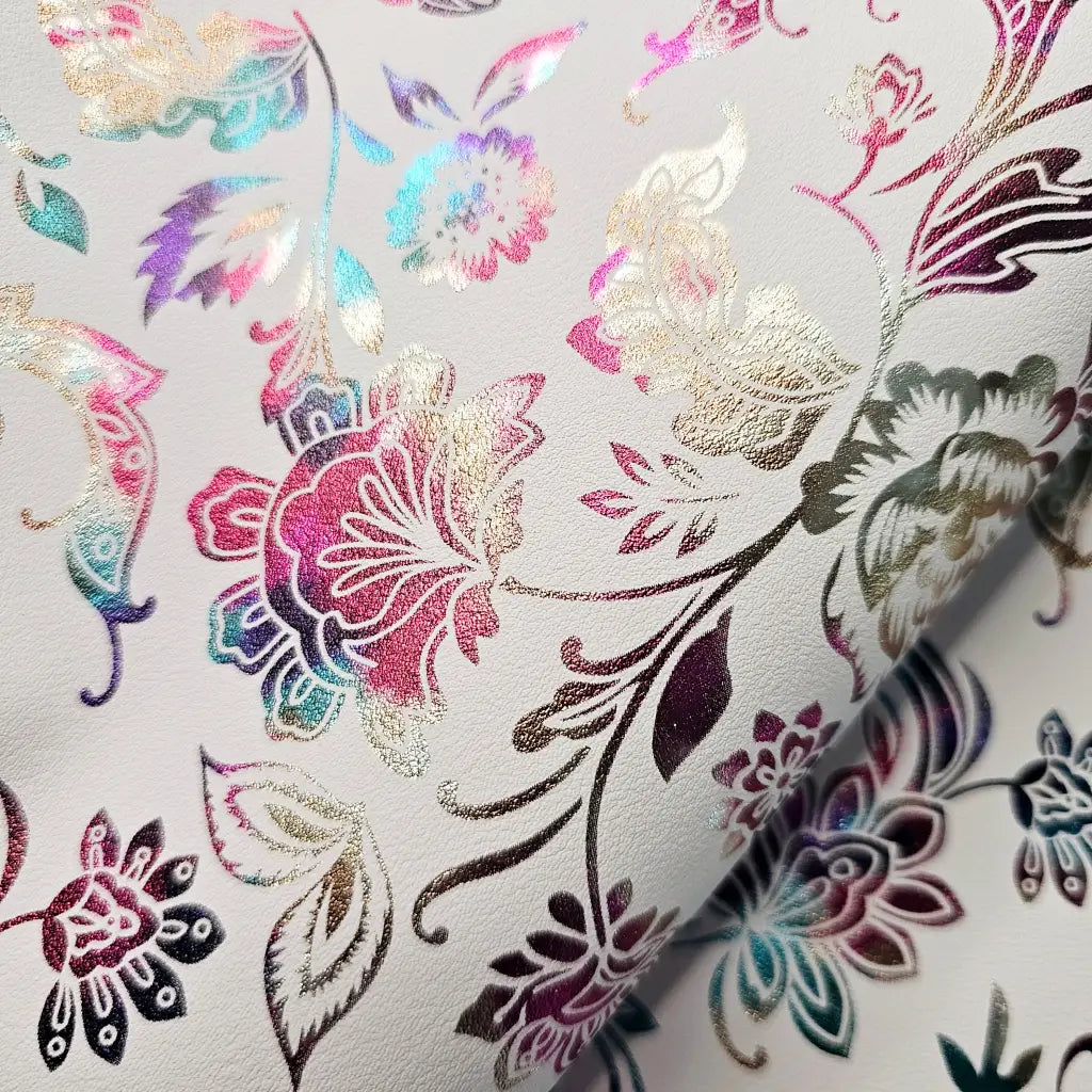 Kunstleder Metallic Rainbow Flower Dream Rollen 30 x 135 cm