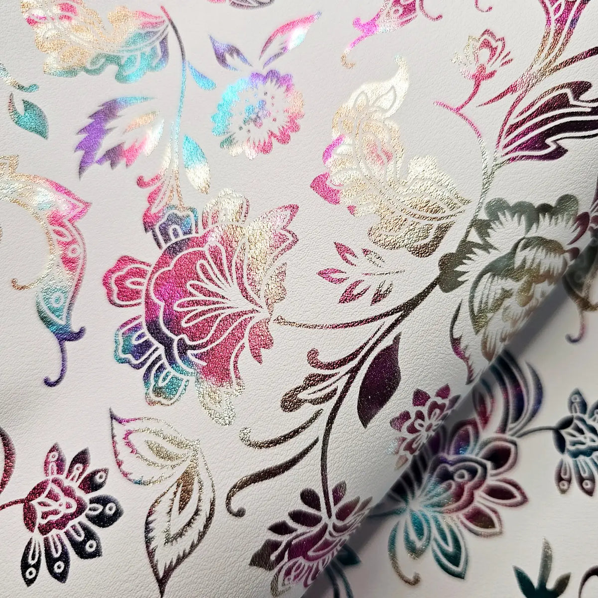Kunstleder Metallic Rainbow Flower Dream Rollen 30 x 135 cm