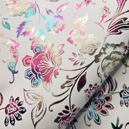 Kunstleder Metallic Rainbow Flower Dream Rollen 30 x 135 cm