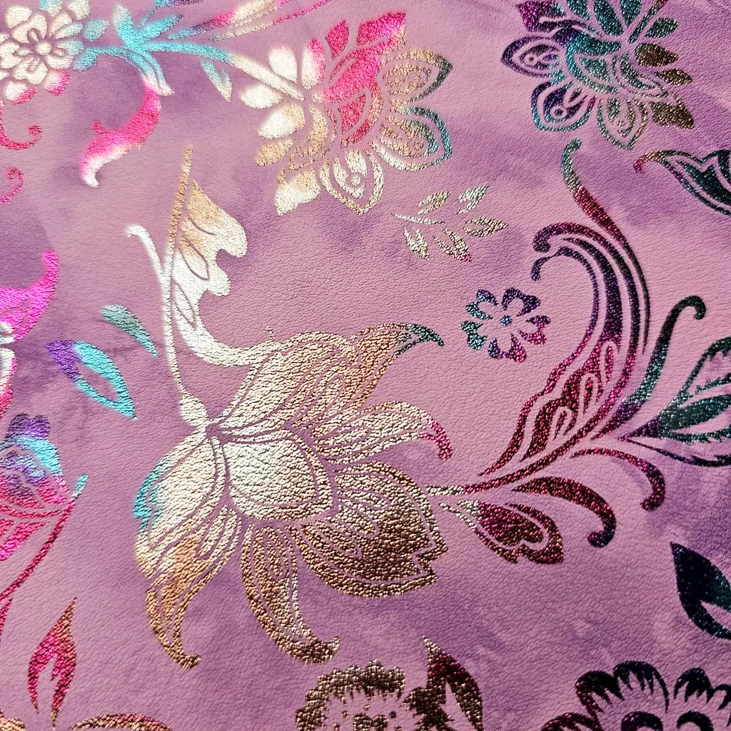 Kunstleder Metallic Rainbow Flower Dream Rollen 30 x 135 cm