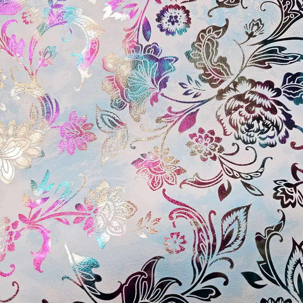 Kunstleder Metallic Rainbow Flower Dream Rollen 30 x 135 cm