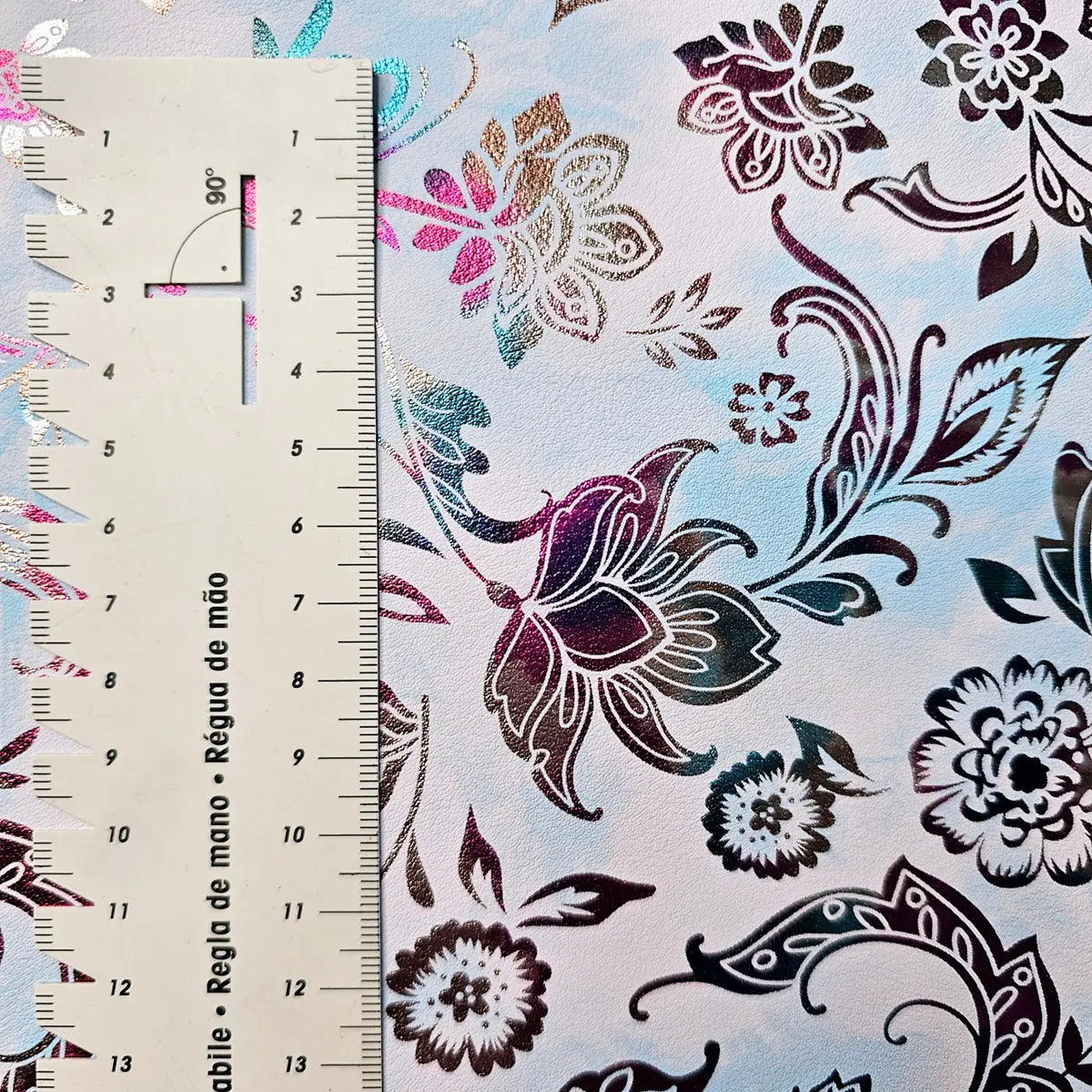 Kunstleder Metallic Rainbow Flower Dream Rollen 30 x 135 cm