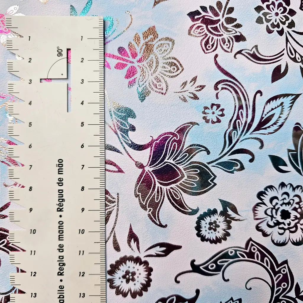 Kunstleder Metallic Rainbow Flower Dream Rollen 30 x 135 cm