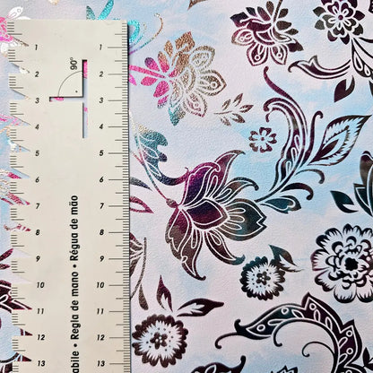 Kunstleder Metallic Rainbow Flower Dream Rollen 30 x 135 cm
