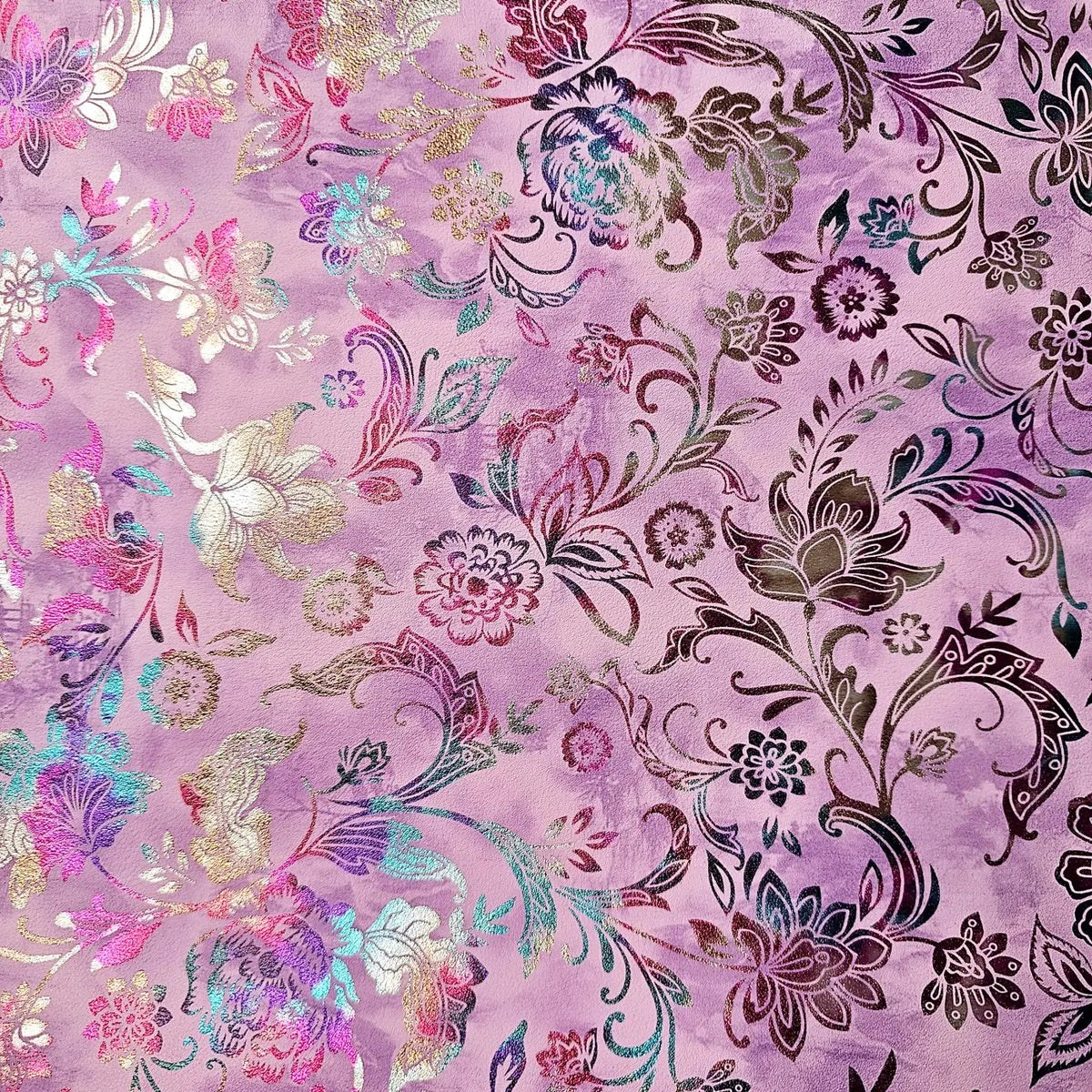 Kunstleder Metallic Rainbow Flower Dream Rollen 30 x 135 cm