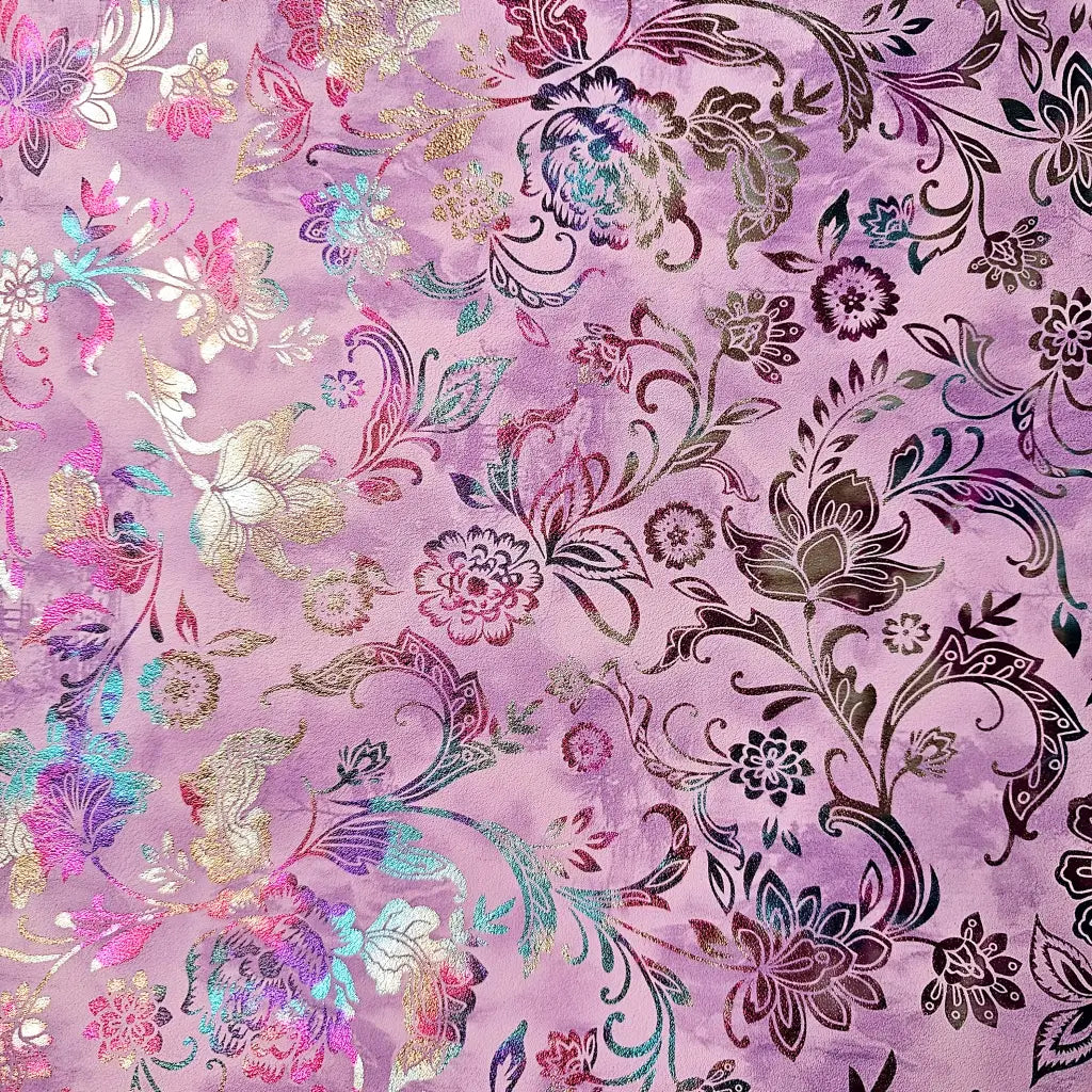 Kunstleder Metallic Rainbow Flower Dream Rollen 30 x 135 cm