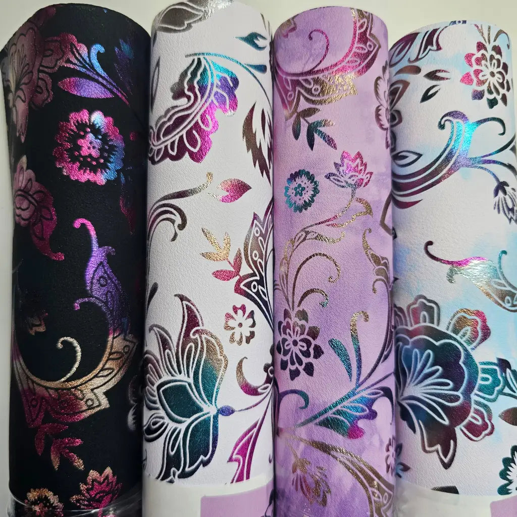 Kunstleder Metallic Rainbow Flower Dream Rollen 30 x 135 cm