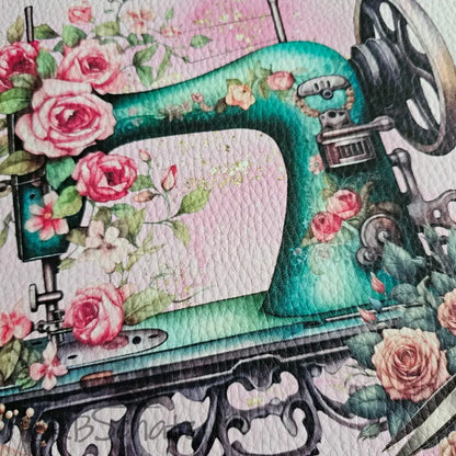 Kunstleder Panel Antique Sewingmachine Green 25x 25cm - P25
