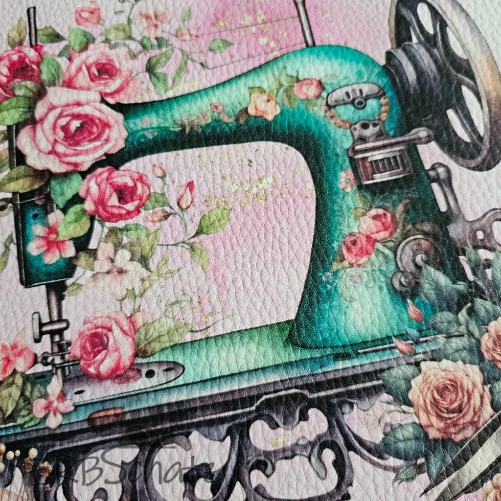 Kunstleder Panel Antique Sewingmachine Green 25x 25cm - P25
