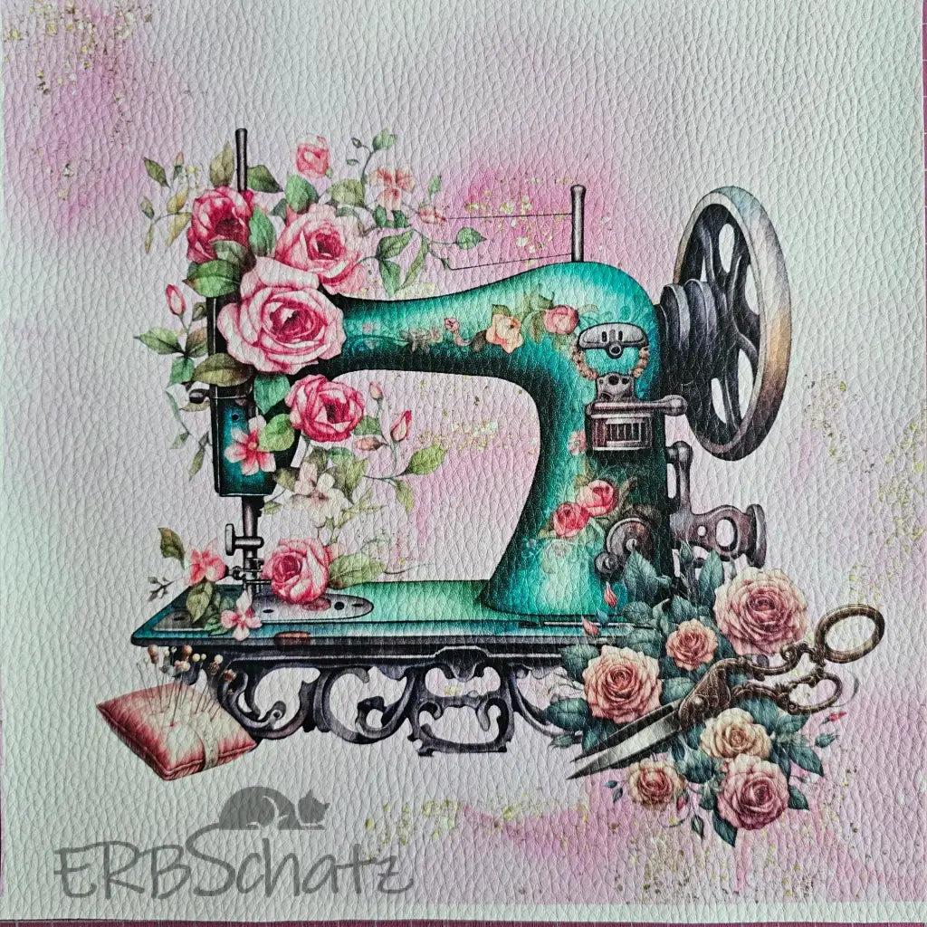 Kunstleder Panel Antique Sewingmachine Green 30x 30cm - P30