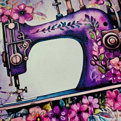 Kunstleder Panel Antique Sewingmachine Purple 30x 30cm - P30