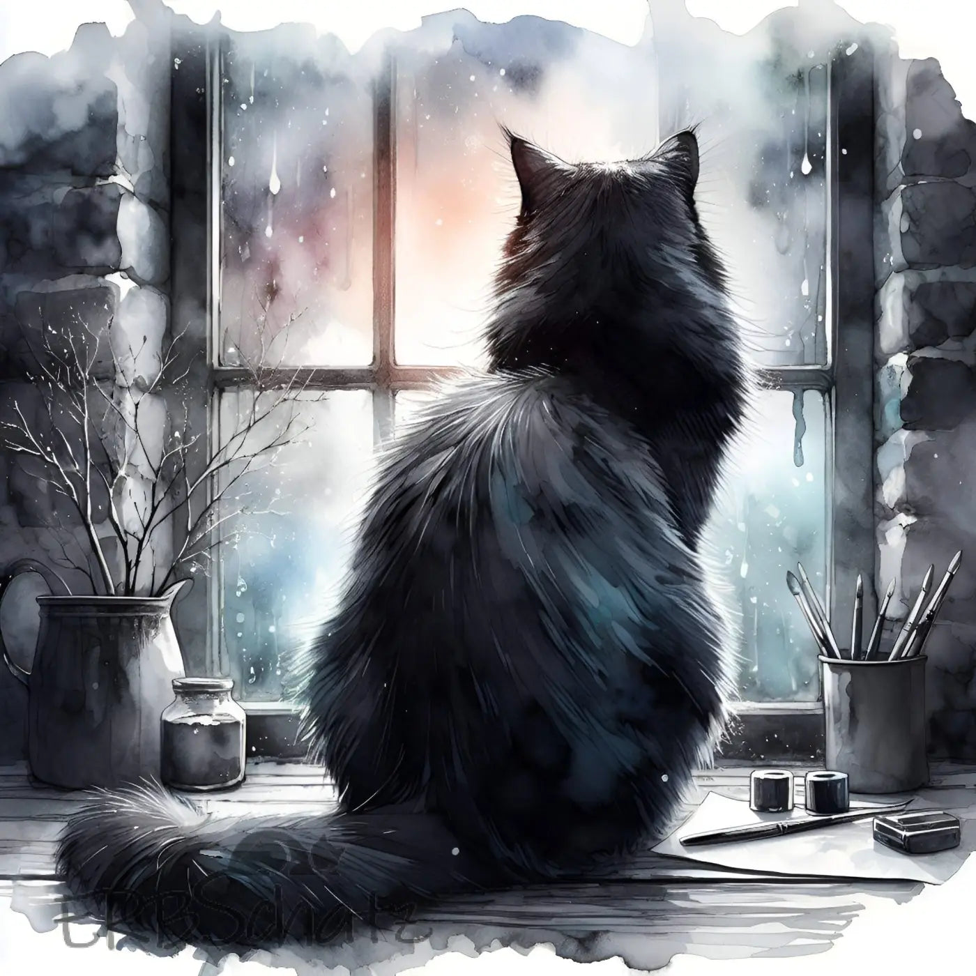 Kunstleder Panel Art Cat Black | Größenauswahl - P15 P20