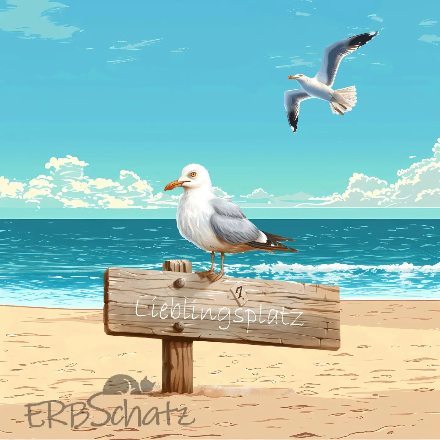Kunstleder Panel Beach Möwe Lieblingsplatz | Größenauswahl