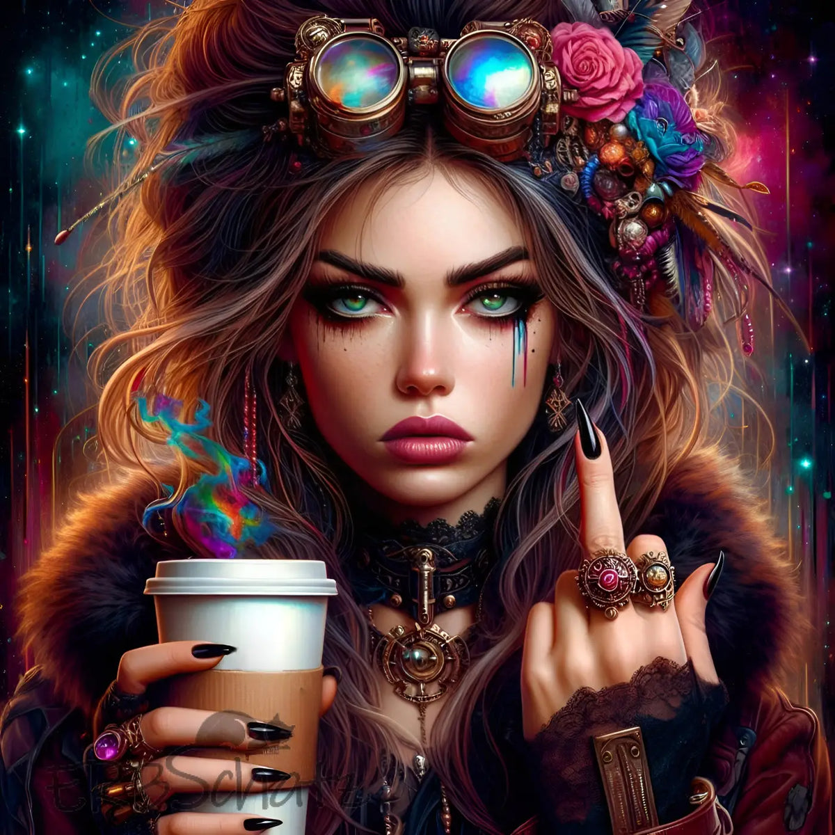 Kunstleder Panel Coffeegirl Flower | Größenauswahl - P15