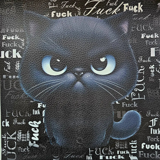 Kunstleder Panel F.CK Black White Cat 25x 25cm - F.CK Black