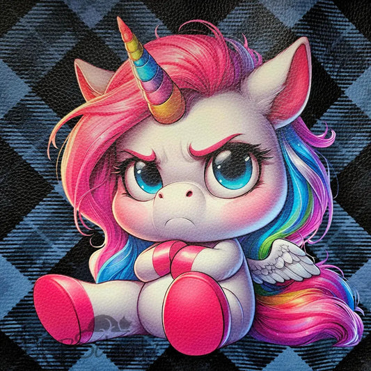 Kunstleder Panel Grumpy Unicorn Tartan 30x 30cm - P30