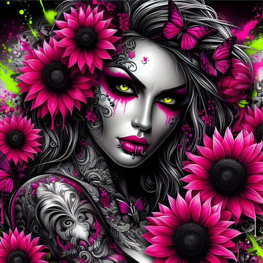 Kunstleder Panel Pink Sunflower Lady | Größenauswahl - P15
