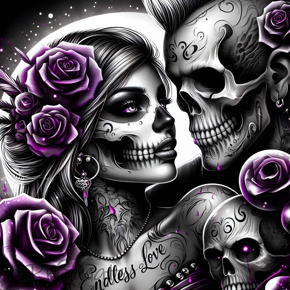 Kunstleder Panel Skull Lovers Purple | Größenauswahl - P15