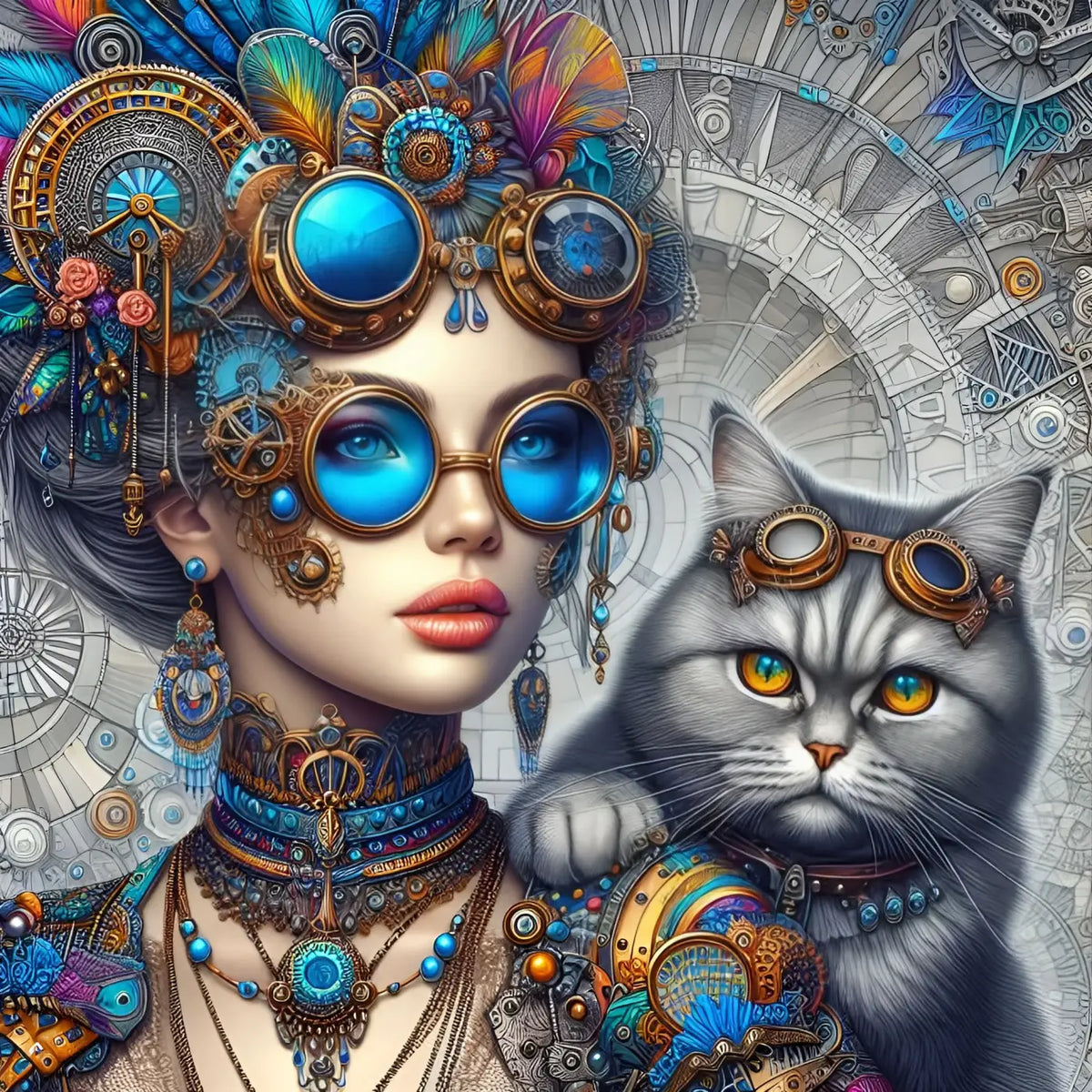 Kunstleder Panel Steampunk Cat Lady | Größenauswahl - P15
