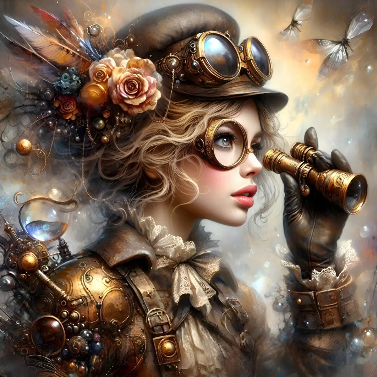 Kunstleder Panel Steampunk Girl Fernglas | Größenauswahl