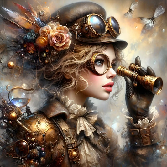 Kunstleder Panel Steampunk Girl Fernglas | Größenauswahl