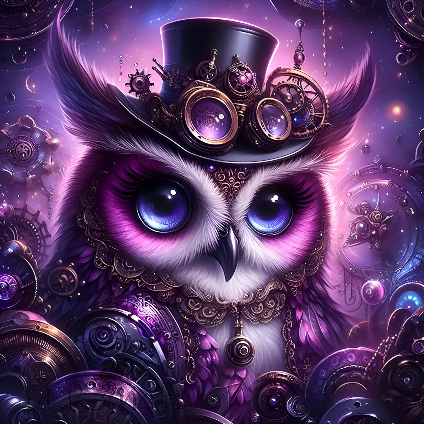 Kunstleder Panel Steampunk Owl Purple | Größenauswahl - P15