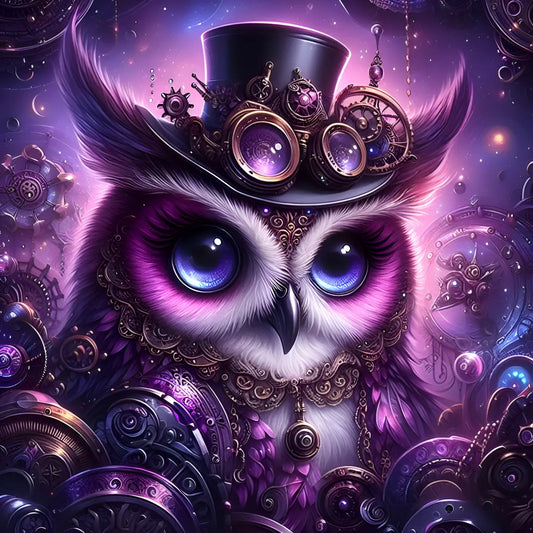 Kunstleder Panel Steampunk Owl Purple | Größenauswahl - P15