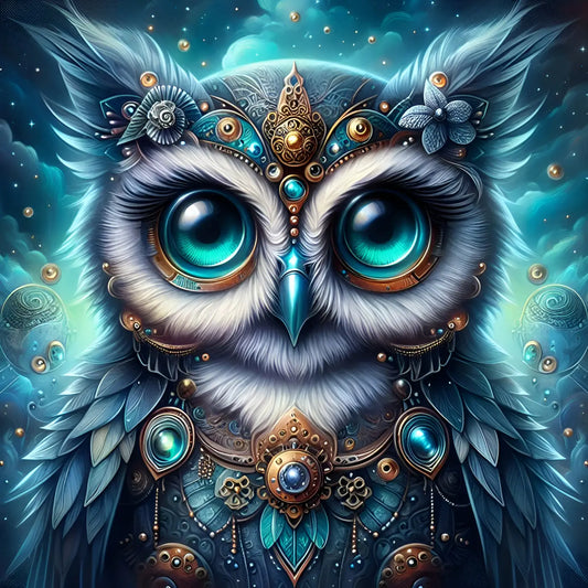 Kunstleder Panel Steampunk Owl Turquoise | Größenauswahl
