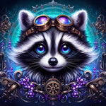 Kunstleder Panel Steampunk Raccoon Blue | Größenauswahl