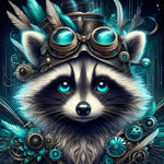 Kunstleder Panel Steampunk Raccoon Turquoise