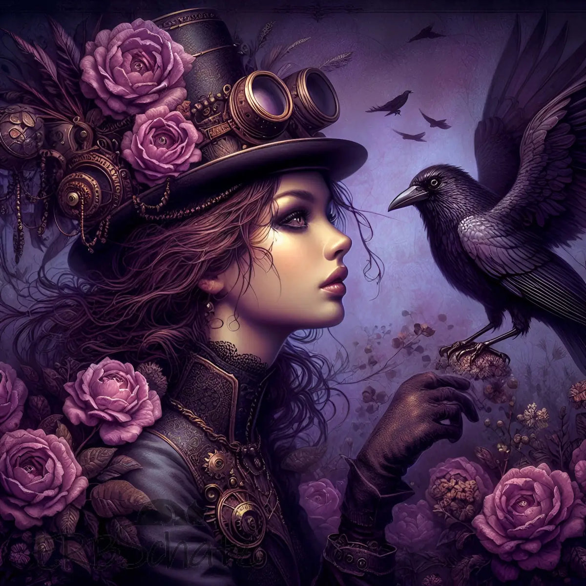 Kunstleder Panel Steampunk Raven Girl | Größenauswahl - P15