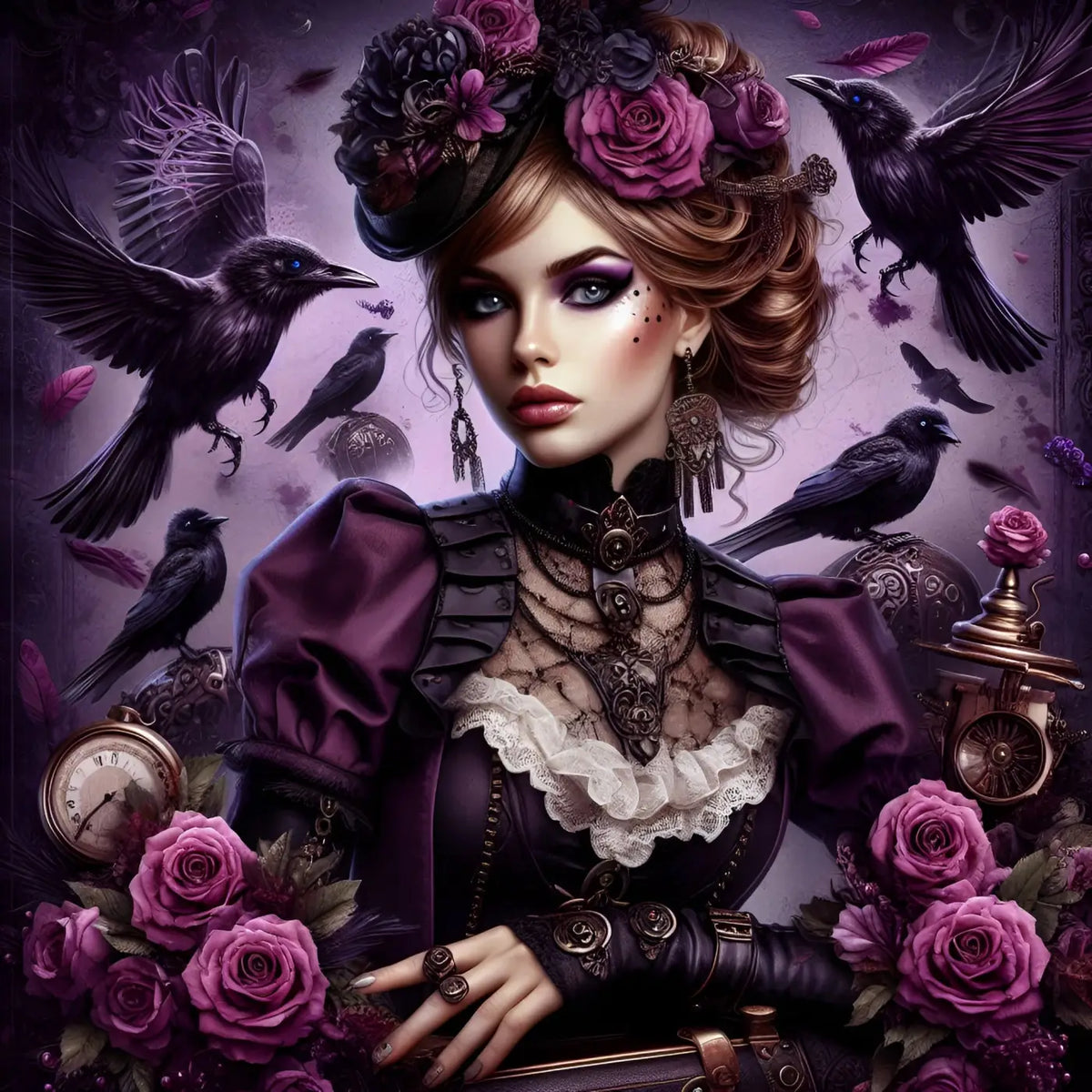 Kunstleder Panel Steampunk Raven Lady | Größenauswahl - P15