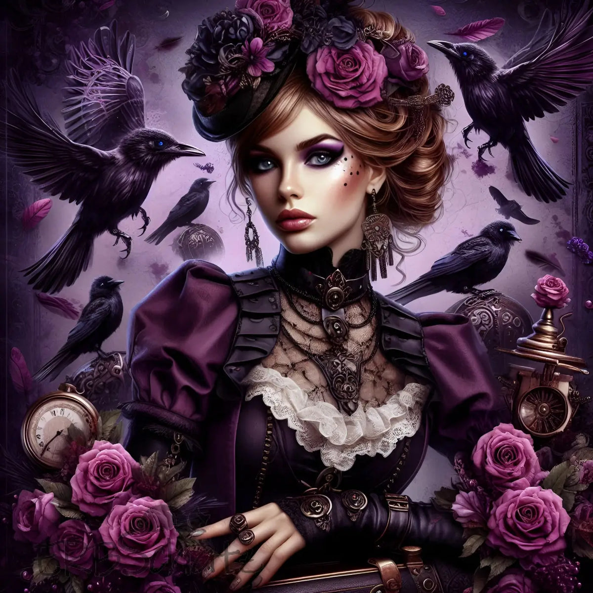 Kunstleder Panel Steampunk Raven Lady | Größenauswahl - P15
