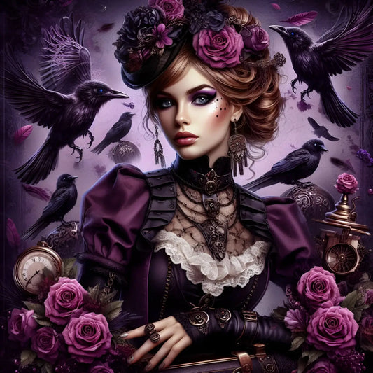 Kunstleder Panel Steampunk Raven Lady | Größenauswahl - P15