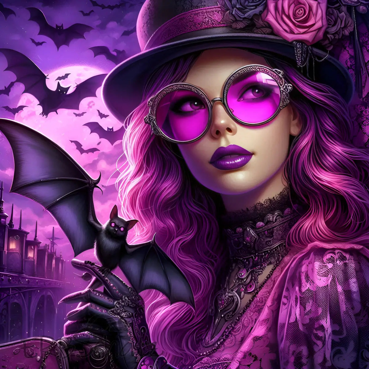 Kunstleder Panel Steampunk Woman Bat Purple | Größenauswahl