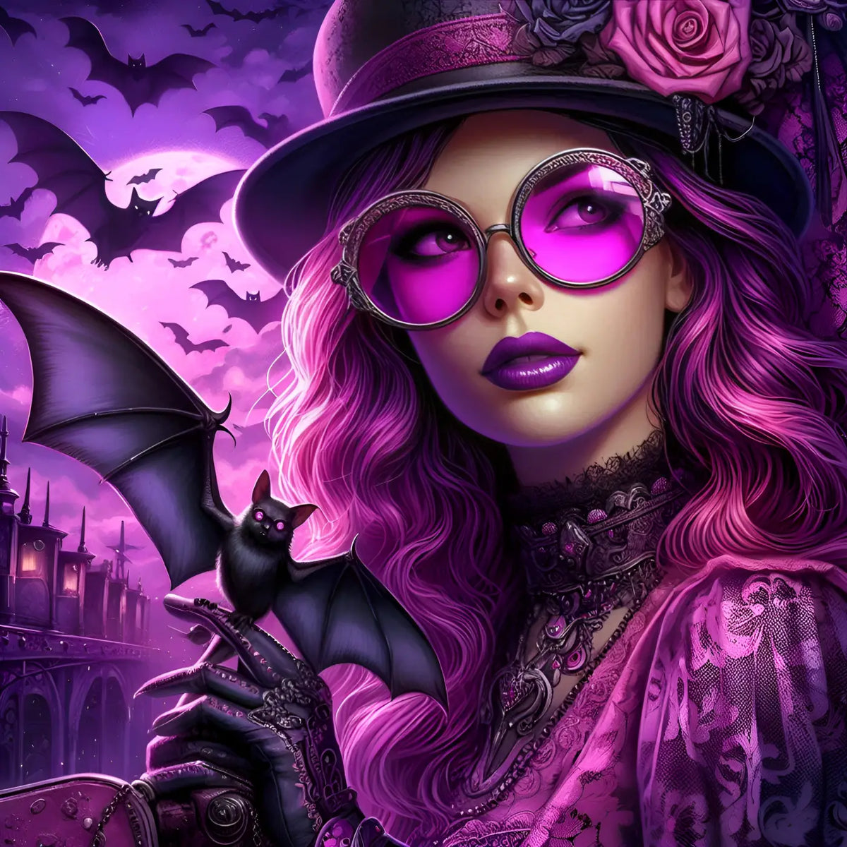 Kunstleder Panel Steampunk Woman Bat Purple | Größenauswahl