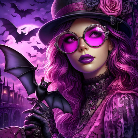 Kunstleder Panel Steampunk Woman Bat Purple | Größenauswahl