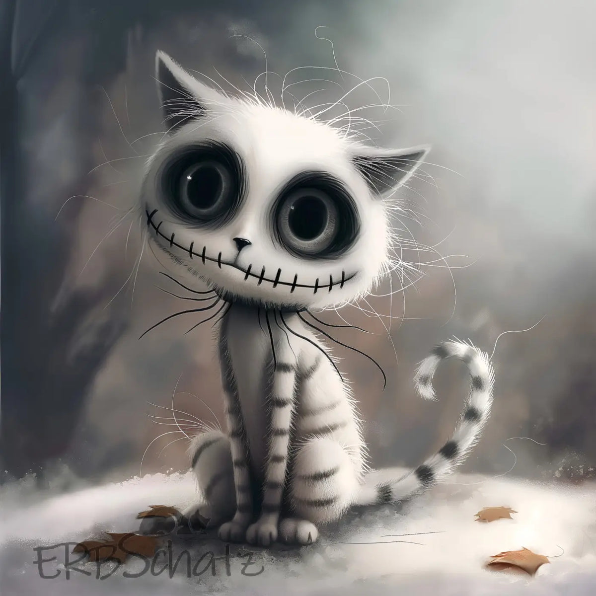 Kunstleder Panel Stripy White Cat | Größenauswahl - P15 P20