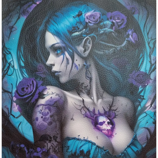 Kunstleder Panel Turquoise Goth Lady 25x 25cm - Turqoise P25