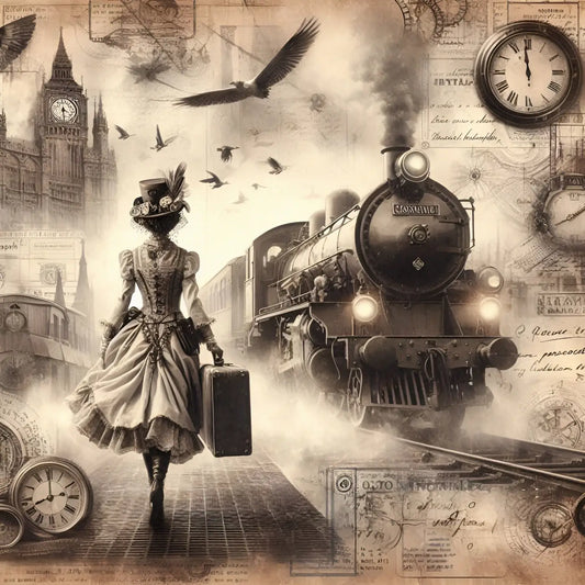 Kunstleder Panel Vintage Travel Train | Größenauswahl - P15