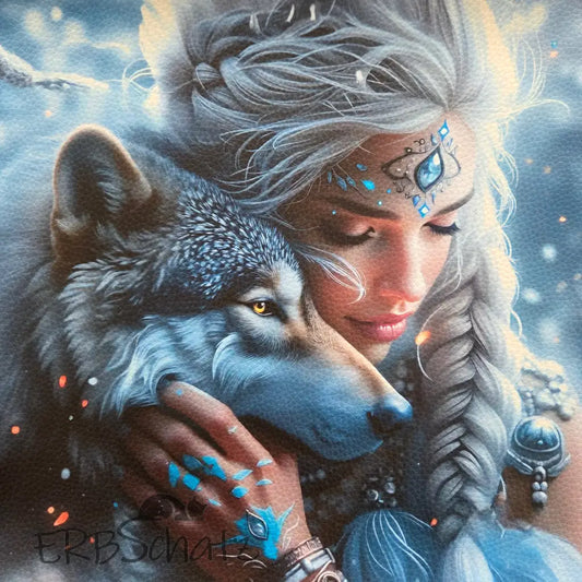 Kunstleder Panel Wolf & Girl | 15x 15cm - Wolf & Girl 15