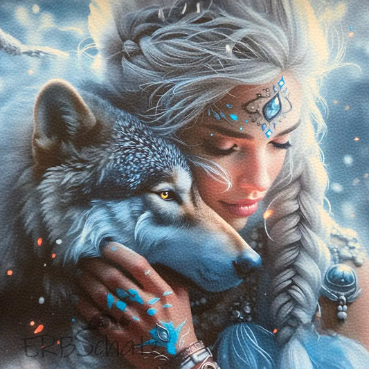 Kunstleder Panel Wolf & Girl | 25x 25cm - P25