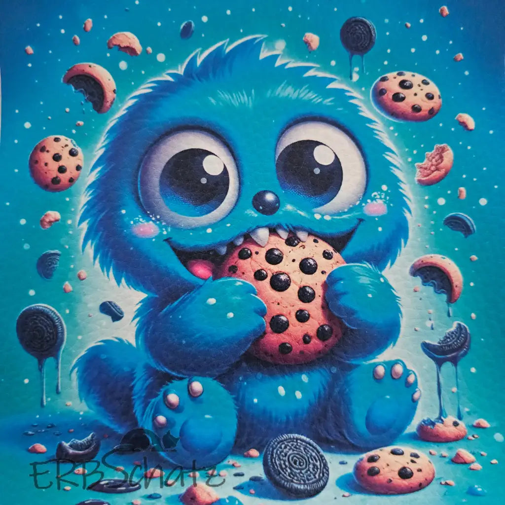 Kunstleder Panele CookieMonster 15x 15cm - Blau - P15