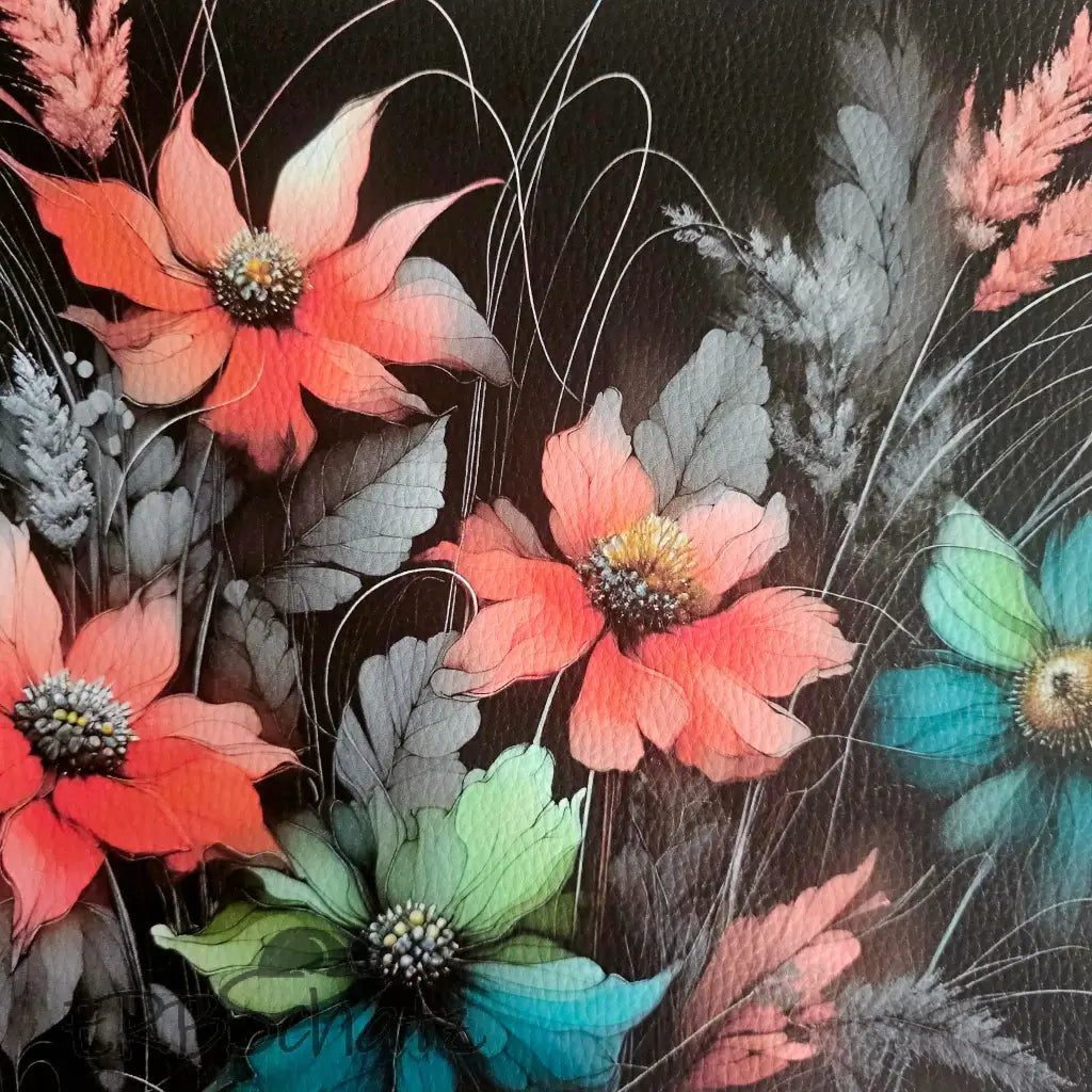 Kunstleder Panele Dark Flowers Collection | 25x 25cm P25