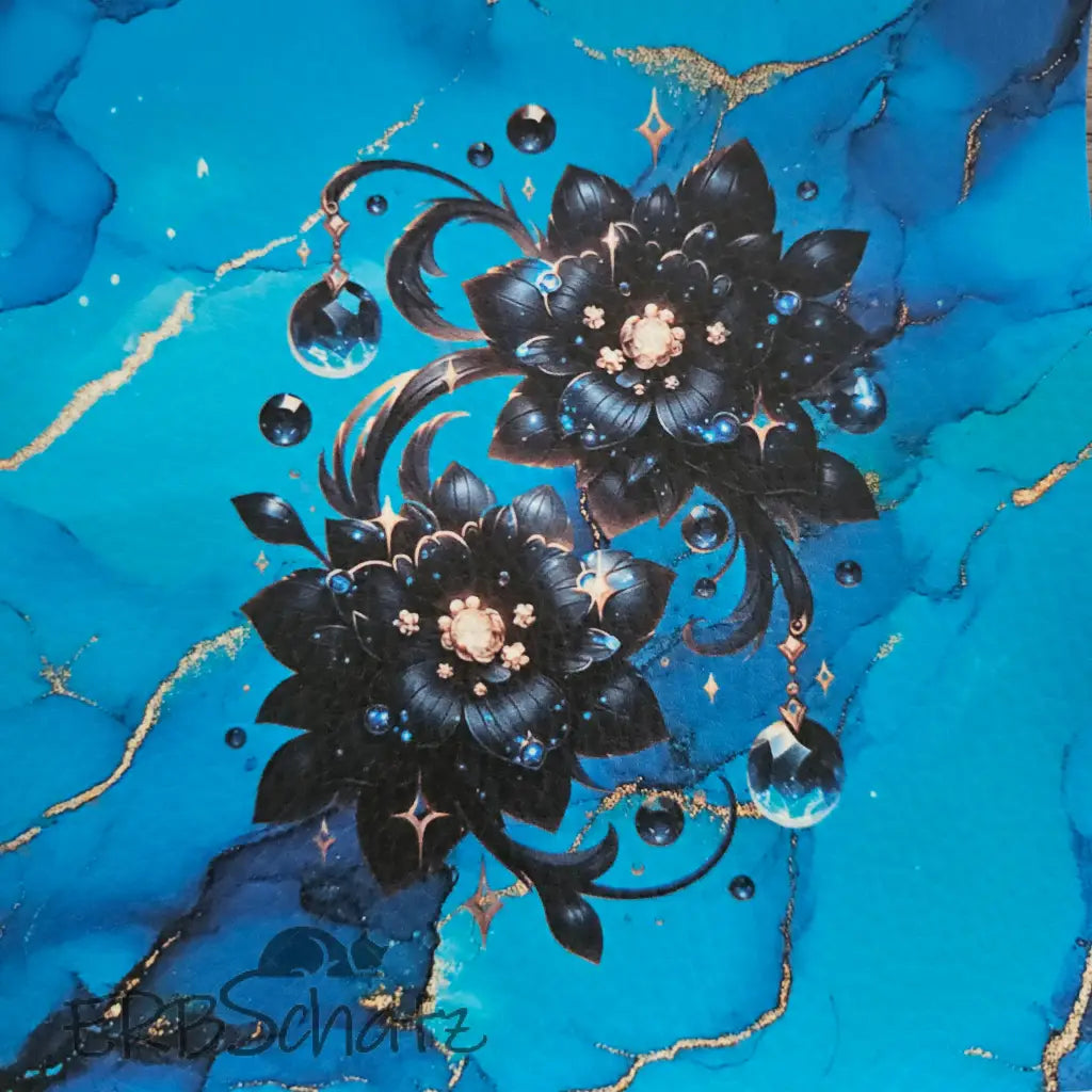 Kunstleder Panele Gems & Flowers 15x 15cm - Black Blue