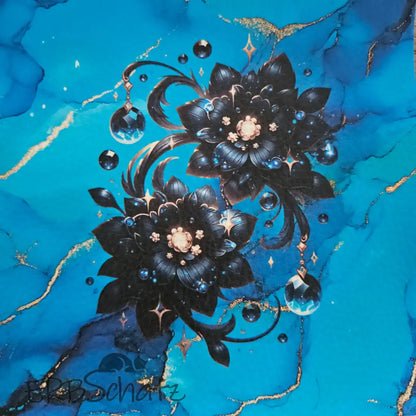 Kunstleder Panele Gems & Flowers 15x 15cm - Black Blue