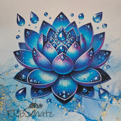 Kunstleder Panele Gems & Flowers 15x 15cm - Blue Lotus - P15